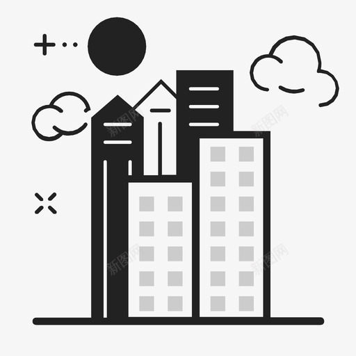 城市景观建筑房屋房地产图标svg_新图网 https://ixintu.com 城市景观建筑 房地产 房屋 摩天大楼