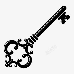 打开木门旧锁钥匙古董钥匙锁图标高清图片