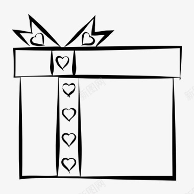 礼品盒手绘心形图标图标