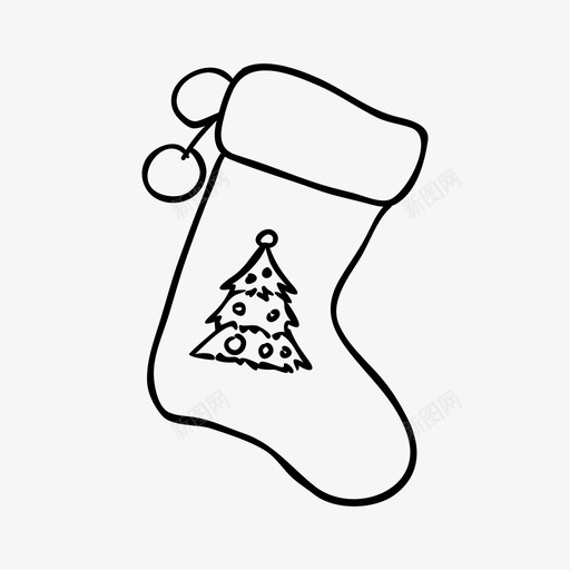 圣诞袜圣诞树绒球图标svg_新图网 https://ixintu.com 保暖的衣服 圣诞树 圣诞袜 绒球 袜子