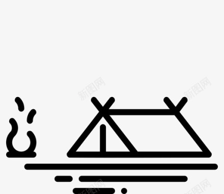 野营帐篷篝火野营线性风格图标图标