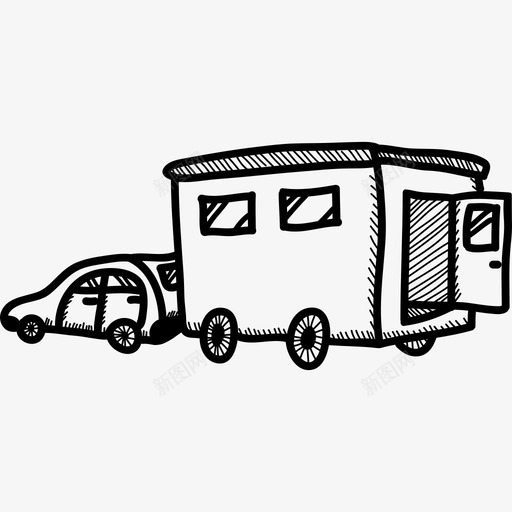 带拖车的手绘详细运输工具车图标svg_新图网 https://ixintu.com 带拖车的手绘详细运输工具车