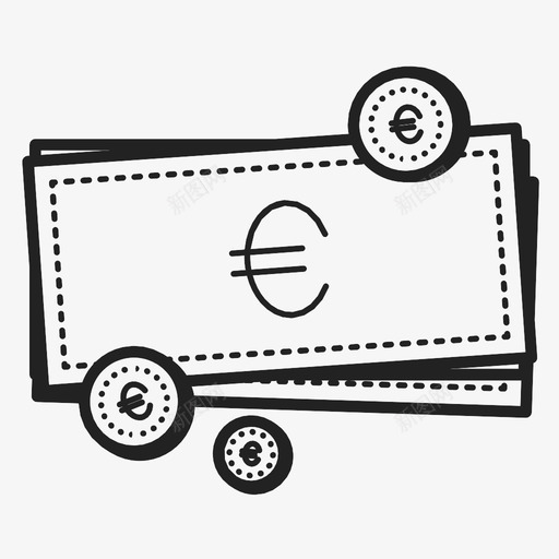 钱堆钞票硬币图标svg_新图网 https://ixintu.com 欧元 硬币 金融 钞票 钱堆