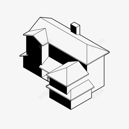 房屋轴测建筑家庭住宅图标svg_新图网 https://ixintu.com 住宅 家庭住宅 居住 建筑 房屋轴测