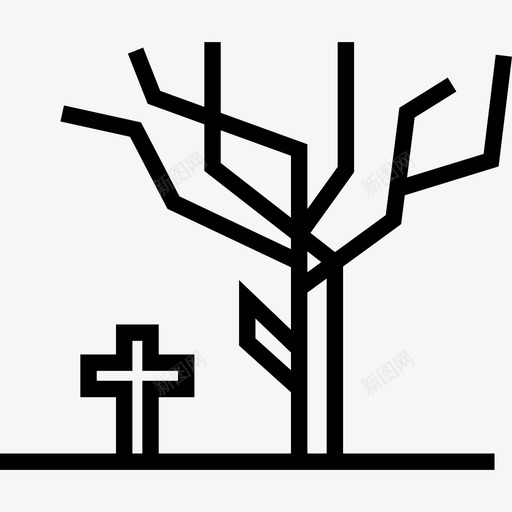 万圣节树和坟墓十字架图标svg_新图网 https://ixintu.com 万圣节树和坟墓十字架