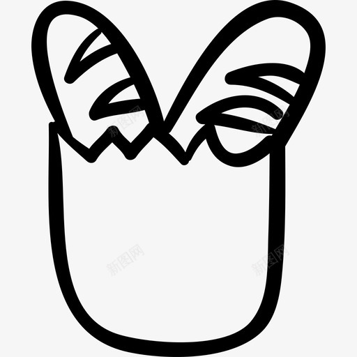 购物袋中的长棍面包轮廓食物手工烹饪图标svg_新图网 https://ixintu.com 手工烹饪 购物袋中的长棍面包轮廓 食物