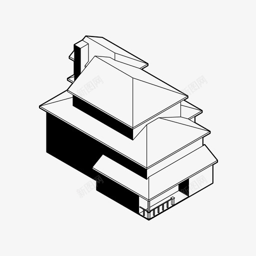 房屋轴测建筑家庭住宅图标svg_新图网 https://ixintu.com 住宅 家庭住宅 居住 建筑 房屋轴测