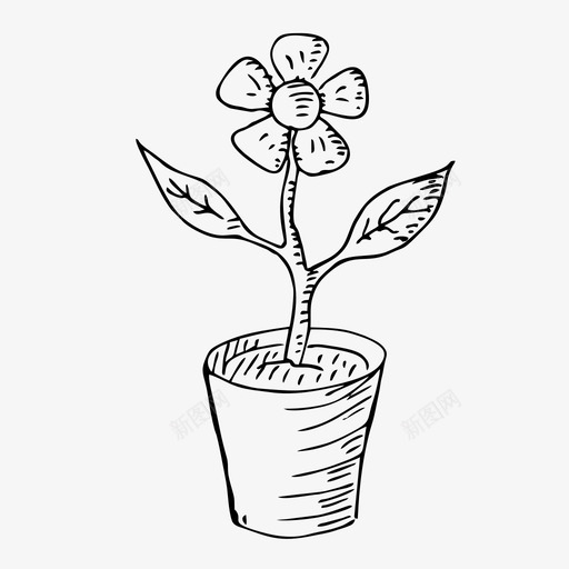 花盆手绘自然图标svg_新图网 https://ixintu.com 手绘 素描 自然 花盆