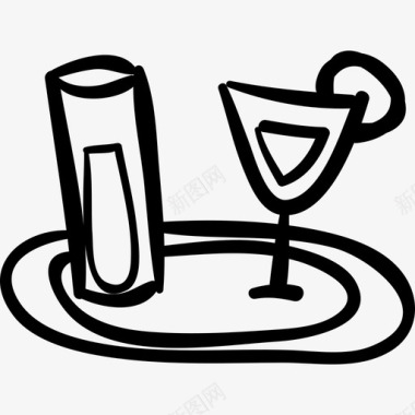 酒吧托盘带手绘酒杯食品图标图标