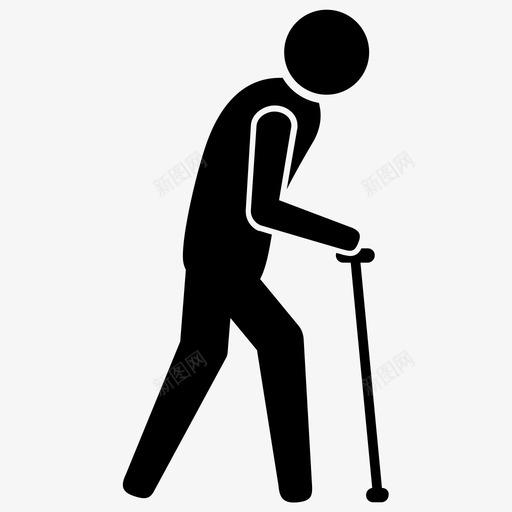 老人手杖步行图标svg_新图网 https://ixintu.com 手杖 步行 残疾人 老人