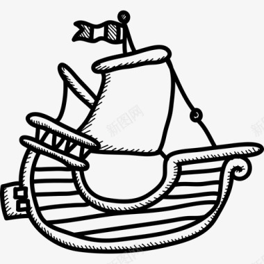旧帆船交通工具手绘详图图标图标