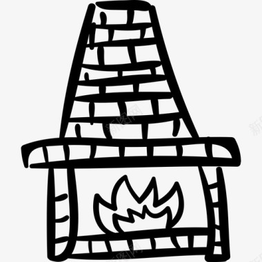 火焰砖壁炉手绘山手绘细部图标图标