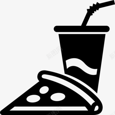 披萨和饮料快餐纸杯图标图标