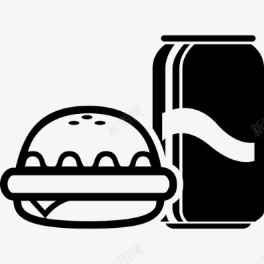 汉堡包和饮料罐头快餐图标图标
