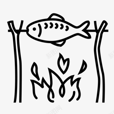 烤鱼篝火钓鱼图标图标
