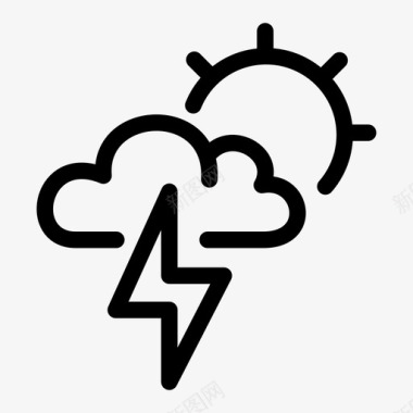 多云和闪电中午雷图标图标