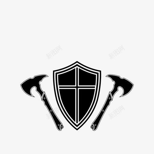 盾牌和斧头防御武器图标svg_新图网 https://ixintu.com 剑和武器 武器 盾牌和斧头 防御