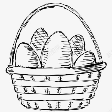 复活节篮子复活节彩蛋手工绘制图标图标