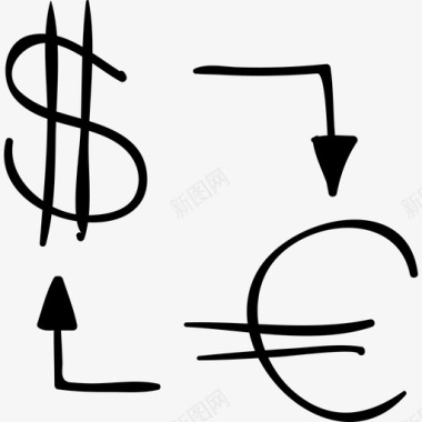 美元和欧元之间的货币兑换草图商业社交媒体手绘图标图标