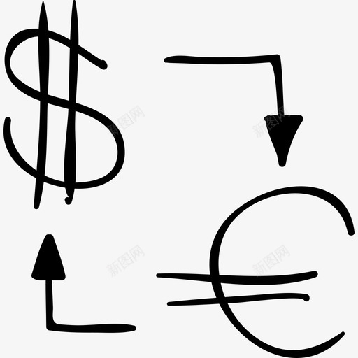 美元和欧元之间的货币兑换草图商业社交媒体手绘图标svg_新图网 https://ixintu.com 商业 社交媒体手绘 美元和欧元之间的货币兑换草图