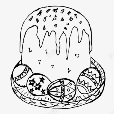 复活节蛋糕复活节彩蛋素描图标图标