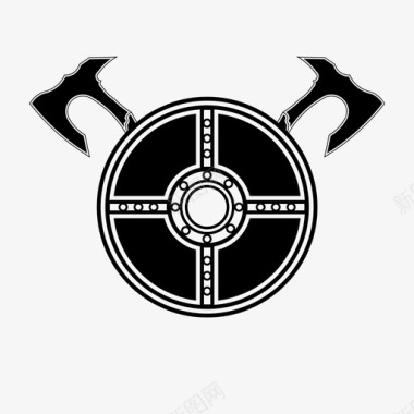 圆盾和圆斧防御武器图标图标