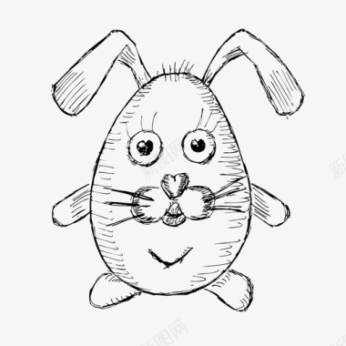 复活节兔子复活节彩蛋素描图标图标