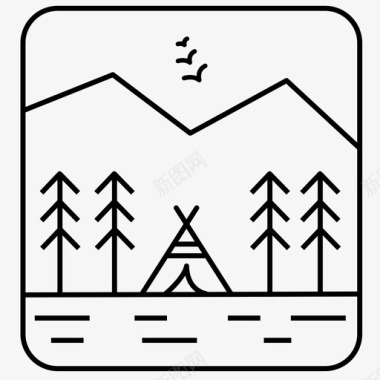 露营山自然图标图标