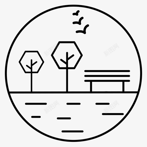 公园长凳自然图标svg_新图网 https://ixintu.com 公园 树木 河流 自然 长凳