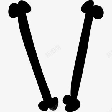 字母V的两个细直填充动物骨头形状形状abc骨填充图标图标