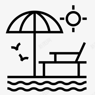 海滩沙滩伞休息室图标图标