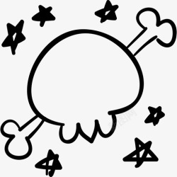 万圣节背骷髅背轮廓交叉骨和星星万圣节手工绘制图标高清图片
