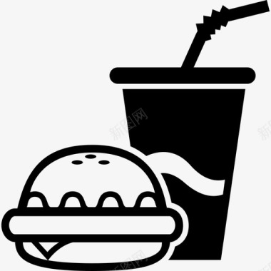 汉堡包和饮料快餐纸杯图标图标