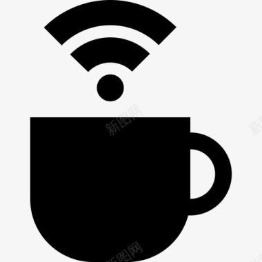 带有无线符号地图和旗帜无线接入点的咖啡杯图标图标