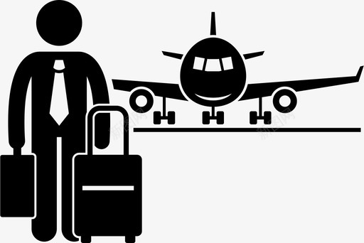 商人在机场飞机商务旅行图标图标