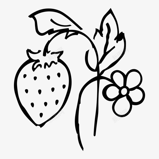 草莓花食物图标svg_新图网 https://ixintu.com 叶子 水果 浆果 花 草莓 食物