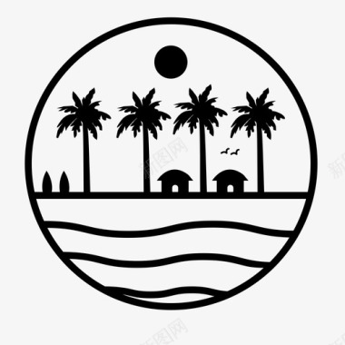 海滩小屋棕榈树图标图标