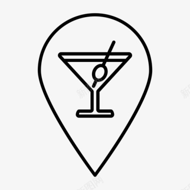 酒吧地图针鸡尾酒会导航图标图标