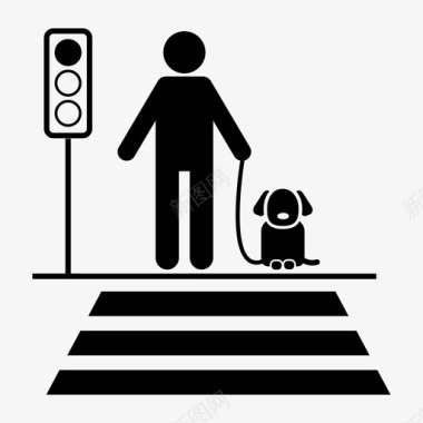 人行横道遛狗图标图标