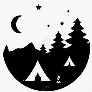营地森林月亮图标图标