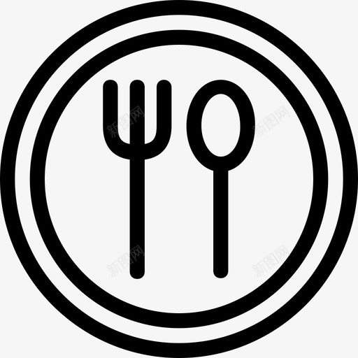 餐厅叉子盘子图标svg_新图网 https://ixintu.com 勺子 叉子 盘子 食物线图标 餐厅