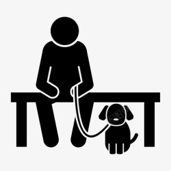 遛狗标志男人和狗坐在一起长凳遛狗图标高清图片