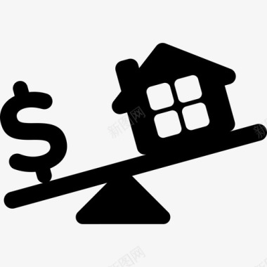 房屋和美元符号在秤商业金融图标图标
