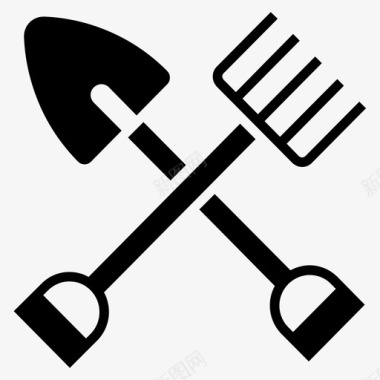 铲子和干草叉农业工具图标图标
