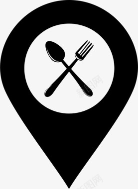 餐厅位置叉子地图针图标图标