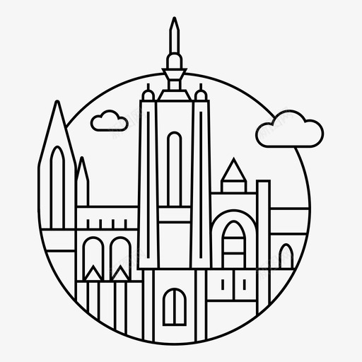 布拉格大教堂城市图标svg_新图网 https://ixintu.com 城市 大教堂 布拉格 捷克 欧洲 欧洲城市标志