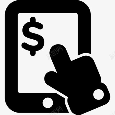 手指向平板电脑设备上的美元符号商业金融图标图标