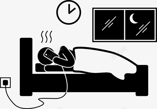 深夜使用手机成瘾卧床图标图标