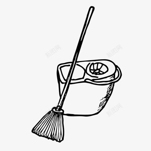 扫帚和水桶清洁手绘图标svg_新图网 https://ixintu.com 手绘 扫帚和水桶 清洁 略图图标 草图