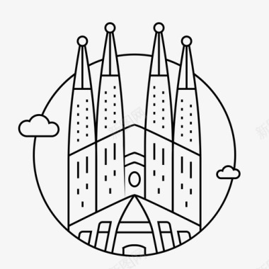 巴塞罗那大教堂城市图标图标